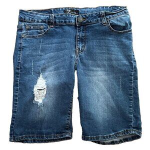 Rock & Royal Denim Shorts Mid Rise Plus Size Distressed Holes Blue Jean 14